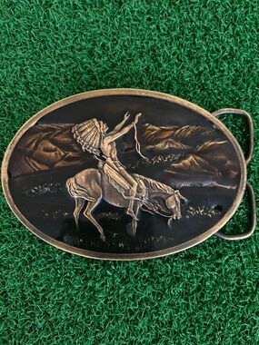 Vintage 1977 Bergamont Brass Works Chief Joseph Belt Buckle Brass Western USA